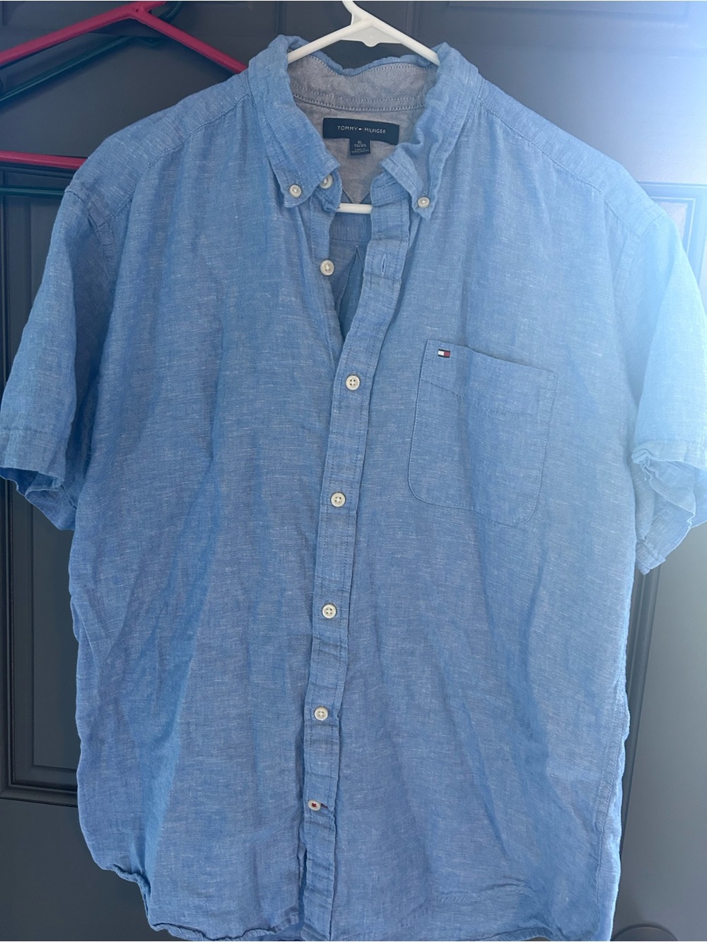 Tommy Hilfiger Men's Blue Short-Sleeve Button-Down Shirt